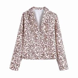 Streetwear Women Leopard Print Shirts Fashion Ladies Khaki Notched Collar Tops Causal Female Chic Button Blouses 210527