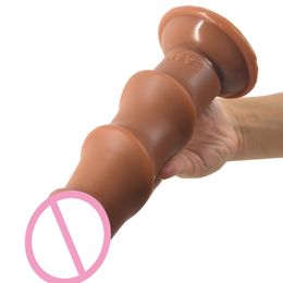 Massage Big Dildo Depth 20.5cm Strong Suction Cup Masturbation Three-in-one Anal Expander Simulation Thread Adult Sex Toys For Women