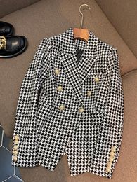Women's Jackets Plus Size Clothing Wholesale Street Fashion Jacket Double Breasted Metal Lion Buckle Houndstooth High Quality Slim Suit