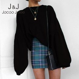 Jocoo Jolee Women Batwing Lantern Sleeve O Neck Harajuku Sweater Casual Loose Pullovers Vintage Jumpers Pull Femme Tops 210518