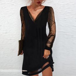 Casual Dresses Sexy Party Perspective Dress For Women V Neck Long Sleeve High Waist Slim Ruffle White Mesh 2021