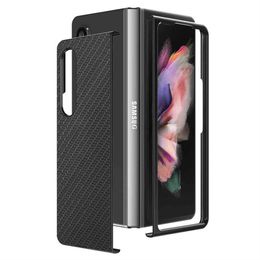 Telefon Kılıfları Samsung Galaxy Z Fold2 / 3 Kabuk Katlanır Ekran Fiber Desen PC Tam Paket Sert Kapak