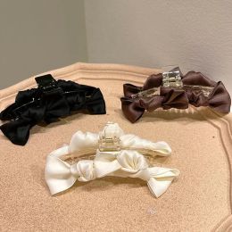 Solid Color Bowknot Claw Clips for Women Large Size Acrylic Hair Claw Clamps Korean Barrettes Hairpin Hair Accessories