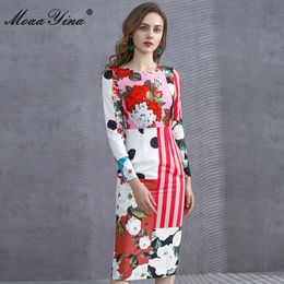 Fashion Designer dress Spring Women's Dress Long sleeve Floral-Print Package hip Vacation Dresses 210524