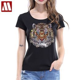 Luxury design T-shirt For Women Cotton Short Sleeve Tops Summer Ladies Tiger Diamond Harajuku Female Tees Shirts 210623