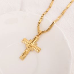 Ciondolo croce retrò THAI BAHT G/F Oro 18 k Solido Fine Giallo Pendenti con linee Collana Fabbrica di gioielli cristiani Dio Classici