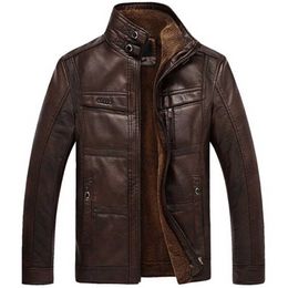 Winter Mens Windbreakers Thick Fleece Coats Fashion Male PU Motorcycle/biker Leather Jackets Autumn Winter Leather Coat Man 211009