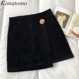 Kimutomo Women Fashion High Waist Skirt Spring Autumn Korea Chic Female Solid Button A-line Skirts Elegant Casual 210521