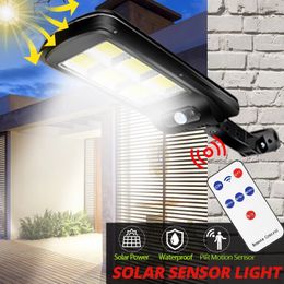 COB Solar Street Lights Outdoor Garden Waterproof Wall Lamp PIR Motion Sensor Smart Remote Control Light