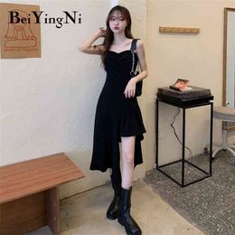 Camisole Dresses Woman Sexy Irregular Club Harajuku Slim Leisure Vintage Streetwear Mid Calf Dress Sleeveless Vestidos 210506