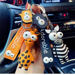 New Cartoon Key Chain PVC Zebra Giraffe Funny Toy Keychain Car Key Ring Birthday Gifts For Children