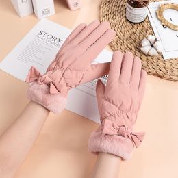 Winter Ladies Gloves Plus Velvet Thick Rainproof Fabric Outdoor Windproof Cold and Warm Touch Screen Gloves