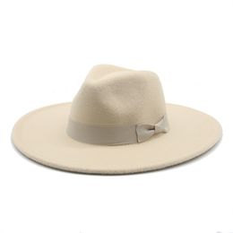Hats for Women Fedoras Big Brim 9.5cm Solid Wedding Decorate Formal Ribbon Bowknot Beige Black Hats for Men Sombreros De Mujer