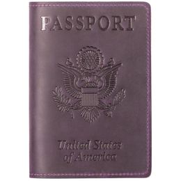 Card Holders Genuine Leather US Passport Cover Vintage Cow Holder Case For Men & Women Travel Wallet Gift