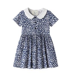 Jumping Metres Girls Flower Dresses Children Cotton Summer Collar Kids For Infantil Clothes 210529