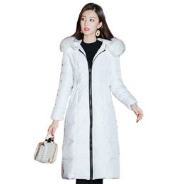 Cotton coat women long autumn winter Korean fashion loose white fur hooded plus size thick warmth jacket feminina LR873 210531