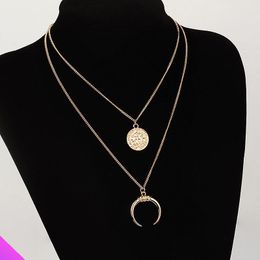 Pendant Necklaces Wholesale 10 Gold Moon Sun Combination Double Necklace Ladies Retro Jewelry Fashion Gift 2021 Products