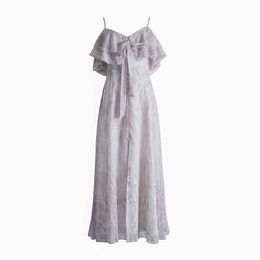 PERHAPS U Grey Sling Sleeveless V Neck A-line Feather Tassel Midi Dress Ruffle Bow Summer Beach Vocation Elegant D1457 210529