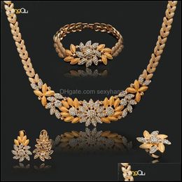 Earrings & Necklace Jewelry Sets Longqu Fashion African Beads Set Wholesale Dubai Gold-Colorf Flower Brand Nigerian Wedding Drop Delivery 20