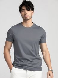 SuyaDream Mens Solid T shirts Cotton and Silk mix Plain O neck Short Sleeved Shirts 2021 Summer Basic Top Y0322