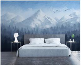 Custom photo wallpapers 3d murals wallpaper Modern Nordic fresh blue mountain peak bird forest background wall papers home decoration painting