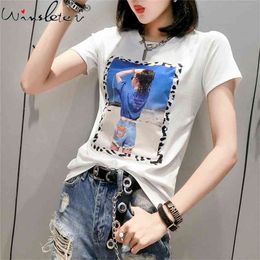 T Shirt Women Printed Cotton O-neck Short Sleeve Tee Tops Casual Fashion Girls Graphic Cute Slim Tshirt Female T05225B 210421