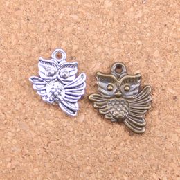 69pcs Antique Silver Bronze Plated double sided owl Charms Pendant DIY Necklace Bracelet Bangle Findings 19*17mm