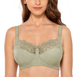 Women's Full Coverage Lace Wireless Non-padded Cotton Bras 36-48 C D DD E F G 211217