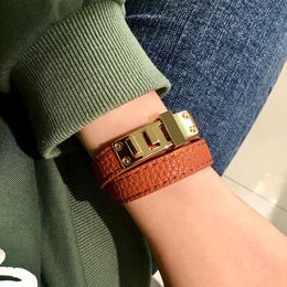 High Quality 8 Color Style Double Layer Pu Leather Steel Buckle Bracelet for Men Women Brand Jewelry Gift Q0717