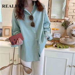 Spring Chic Solid Multi Colour Elegant Women's Blouse Blue Long Sleeve Single-breasted Casual Loose Shirts Tops 210428