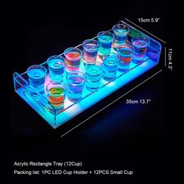 Luminous Colourful Rechargeable Acrylic Lighted 12 Glasses Serving Holder Display Stand LED VIP Shot Glass Service Tray