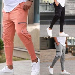 Men Casual Pants Pure Cotton Cultivate One's High-elastic Joggers Pants Fashionable Multi-Pocket Overalls Trousers Mens Fitness Y0811