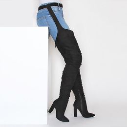 thigh high boots with belt attached