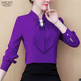Womens Tops And Blouses Ladies Tops Chiffon Blouse Bow Solid Blusas Femininas Shirts For Women Tops Plus Size Black 8053 50 210323