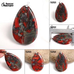 1 PCS Real Natural Bloodstone Gem Stone Pendant Necklace Polished Drop Agates Slice Fashion Crystal Beads Jewelry Making
