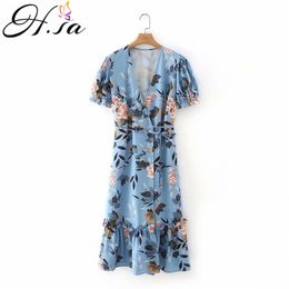 Elegant Floral Print Ruffle Dress Women's Spring Summer Short Sleeve Vintage Ladies Daily Clothes 210430