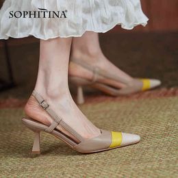 SOPHITINA Fashion Women Sandals French Retro Color Matching Square Toe Shoes Summer Daily Stiletto Sheepskin Female Shoes AO366 210513