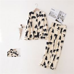 Cartoon Printing Pyjamas Sets for Women 100%Cotton Long sleeve Home Nightclothes Sleep Wear Pijama Clothing Pant Kit 210320