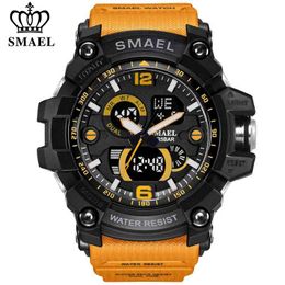 SMAEL Men Military Watch 50m Waterproof Wristwatch LED Quartz Clock Male relog masculino 1617 Digital Sports Watches Men's 210804