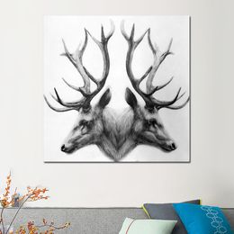 Nordic Poster Print Animal Canvas Painting Black and White Deer Pictures For Living Room ,Restaurant Wall No Frame