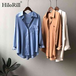 Solid Loose Blouse Shirt Women Batwing Long Sleeve Casual Tunic Office Turn Down Collar Plus Size Pocket Top Blusas 210508
