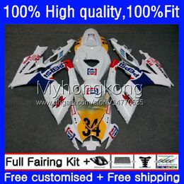 Injection Mold For SUZUKI GSX-R750 K6 GSXR-750 GSXR600 2006 2007 Body 21No.75 GSXR 600 750 CC White blue yellow GSX-R600 750CC GSXR-600 06-07 GSXR750 600CC 06 07 OEM Fairing