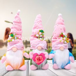 Party Supplies Happy Mothers Valentine Day Plush Dwarf Standing Post Top Hat Pearl Flower Faceless Doll Gnome Figurine Forest Elderly Decoration