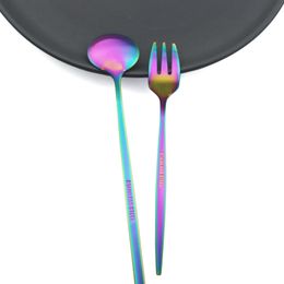 6Pcs/Set Black Long Handle Cutlery Matte Stainless Steel Spoons Polished Stirring Drink Ice Cream Dessert Tea Spoons Dinnerware 210318
