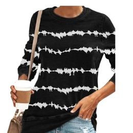 Spring Women O-neck Long Sleeve Pullover Tshirts Autumn Female Casual Loose Striped Print Black Shirt Oversize S-5XL 210604