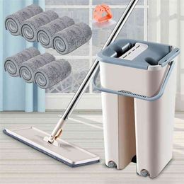 Mop Floor Cleaning s With Bucket Magic Microfiber Pads Free Wet Hand Wringing 4PCS /7pcs /10pcs Replacement Spray Cloth 210805