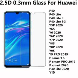 2.5D Protetor de tela de vidro temperado para Huawei P40 lite 5g y10 y5p y6s y6 y6p y7p y8s y8p-2020 y9s y9-pro p samart s pro-2019 p30-lite