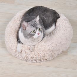 Hot Long Plush Dog Bed Winter Warm Round pet Sleeping Beds Soild Color Soft Pet Dogs Cat Cushion Mat Dropshipping 667 V2