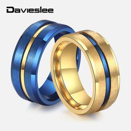 Cluster Rings Stainless Steel For Men Gold Blue Groove Mens Wedding Band Ring Matte Fashion Male Jewelry Gifts Drop 8mm LKRM46