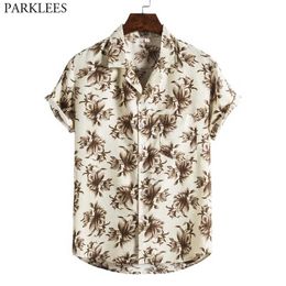 Mens Hawaiian Aloha Shirt Short Sleeve Casual Button Down Floral Printed Beach Shirts Casual Holiday Vacation Clothing Chemise 210522